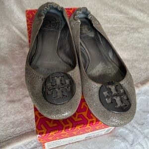 Tory Burch Reva Vintage Metallic Leather Flats